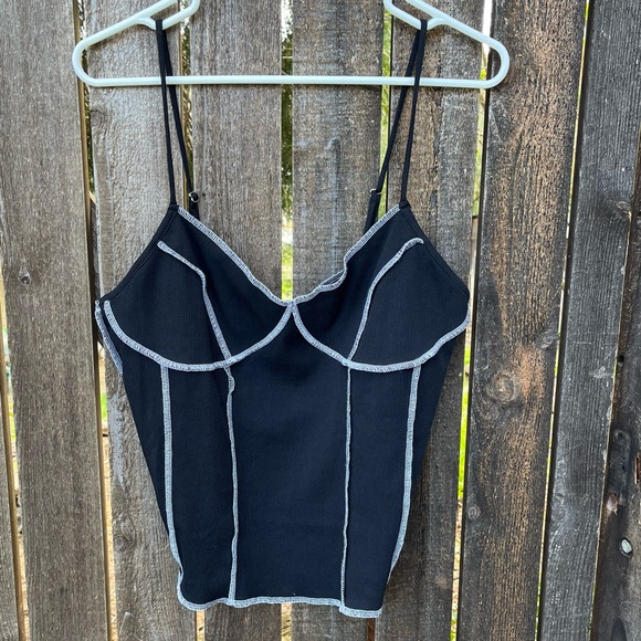 True Religion Black with White Contrast Stitch Corset Tank Top NWT Sz XL - Picture 6 of 12